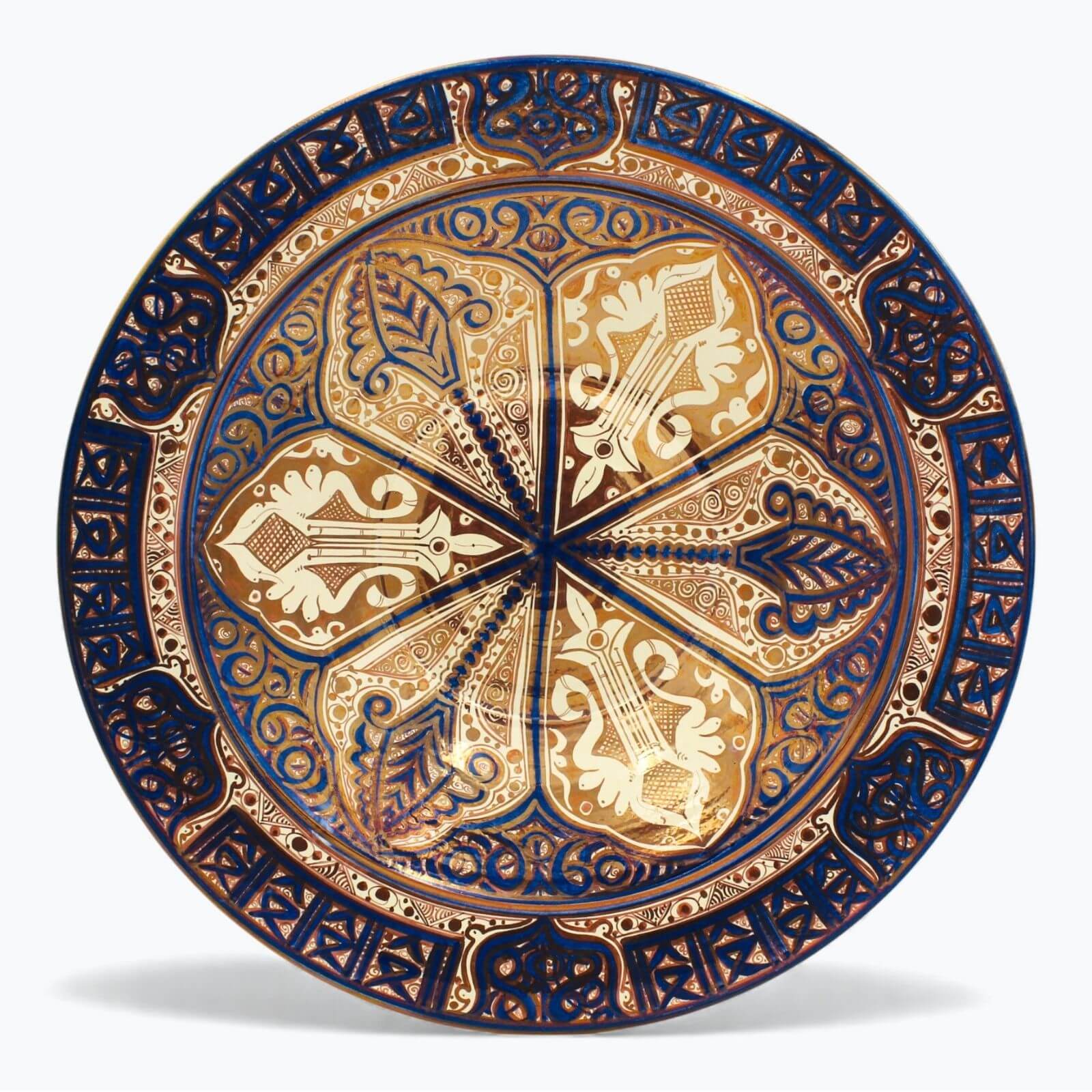 Plato lacería mudéjar de seis brazos en reflejo metálico