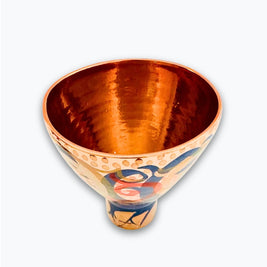 Jarrón de reflejo metálico con motivos abstractos en rojo y azul