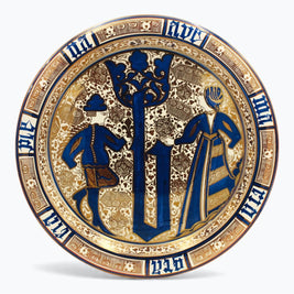 Plato de pareja cortesana en reflejo metálico