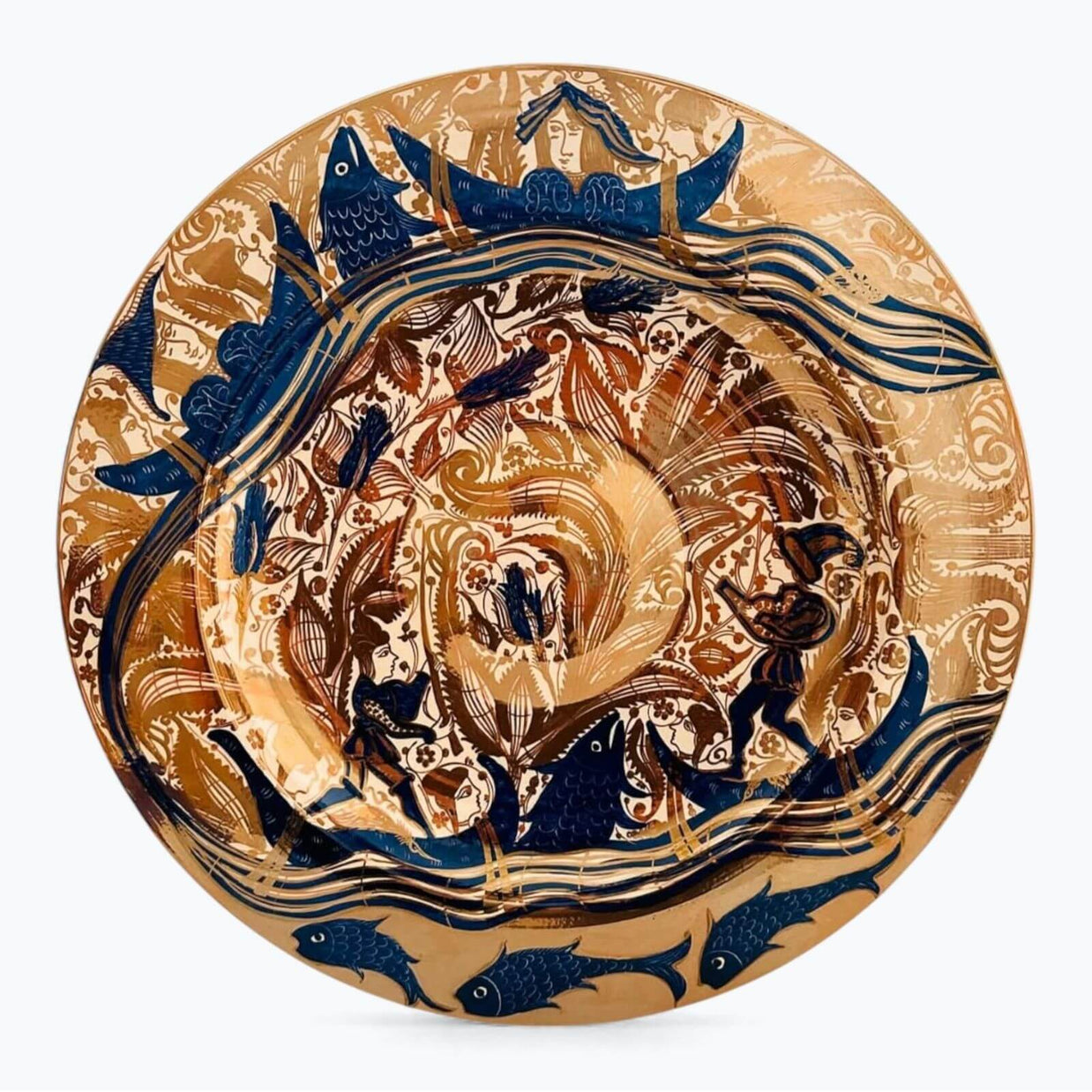 Plato mundo marino medieval en reflejo metálico
