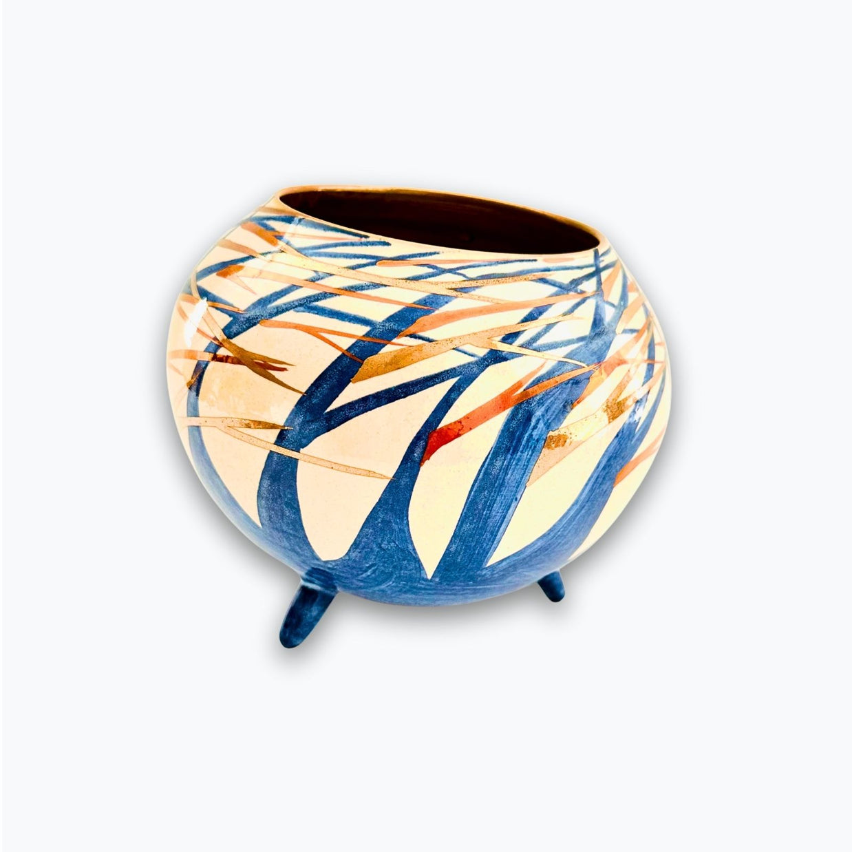 Cuenco trípode esférico copa del bosque en reflejo metálico