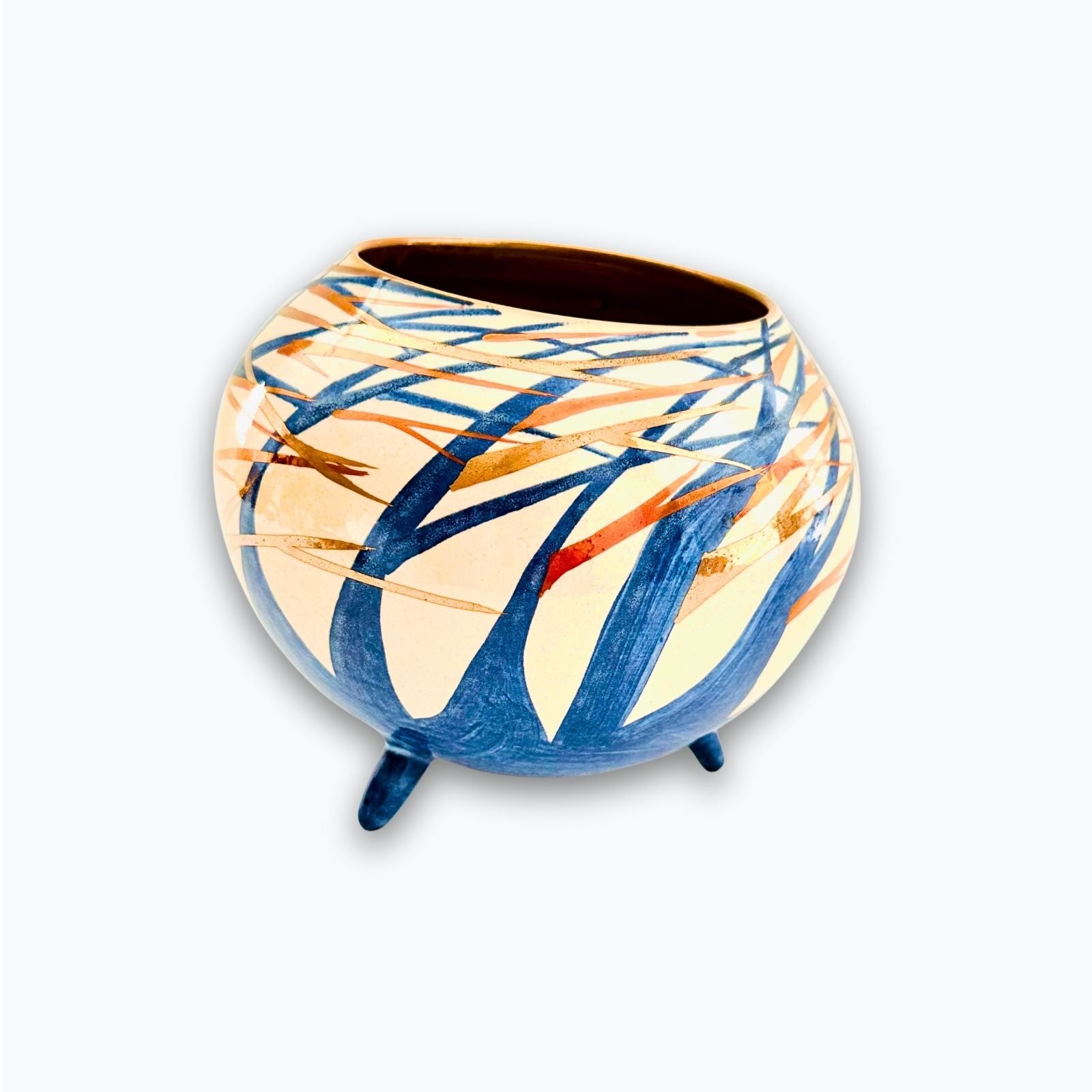 Cuenco trípode esférico copa del bosque en reflejo metálico