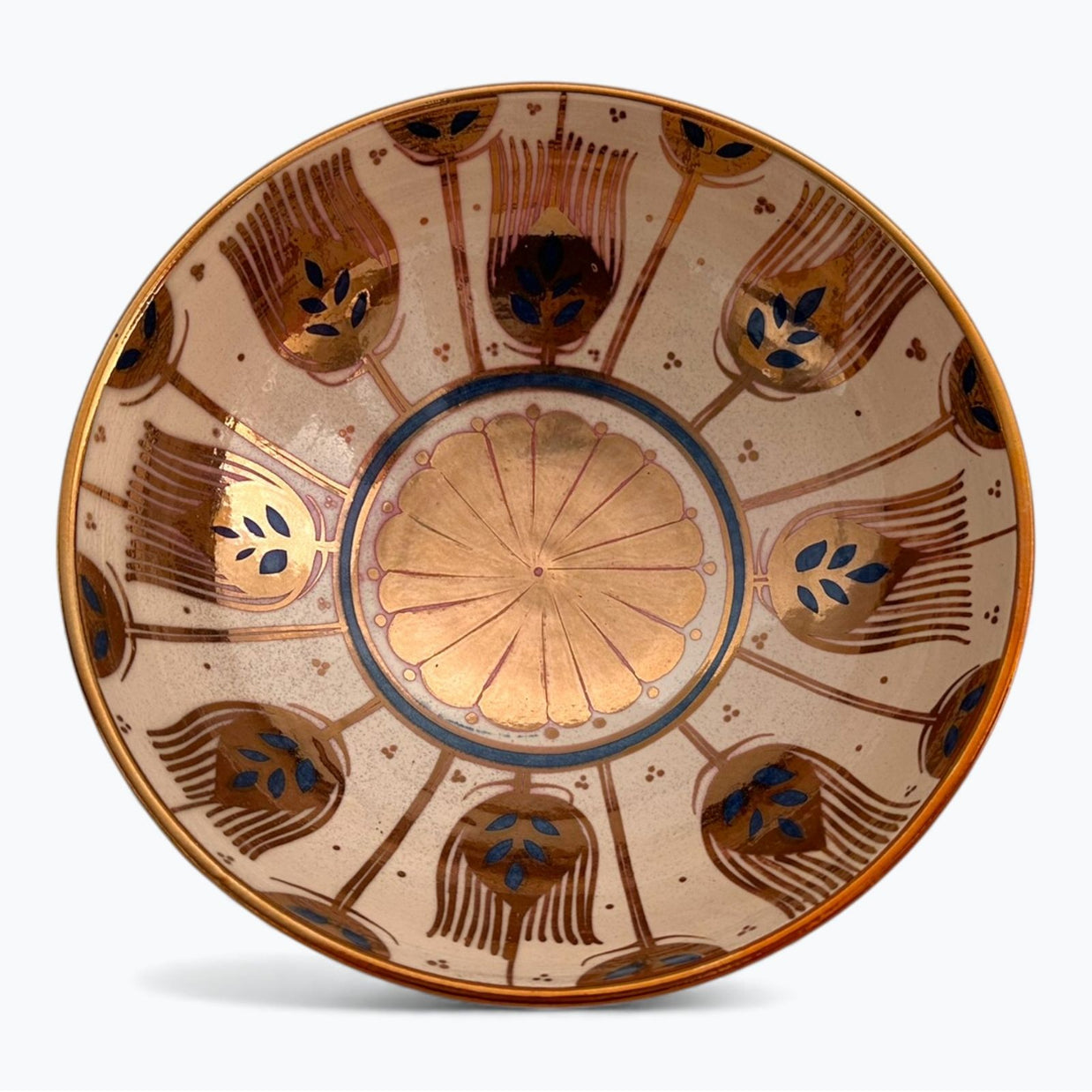 Cuenco con motivo de cardinas en reflejo metálico