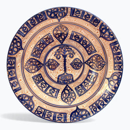 Plato de reflejo metálico del árbol de la vida en espiral